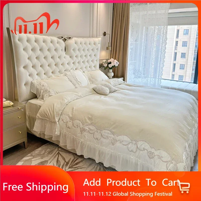 

Funky Princess Double Bed Frame Wood Luxury Bed Comferter Villa Cama De Casal Bedroom Japanese Cama Queen Size Hotel Furniture