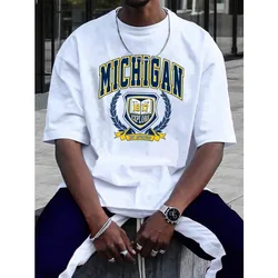 MICHIGAN Letter Retro Printed Men's T-shirt New Fashion Loose Size Couple T-shirt Trendy Street Hip Hop Y2K Men's Top T-shirt