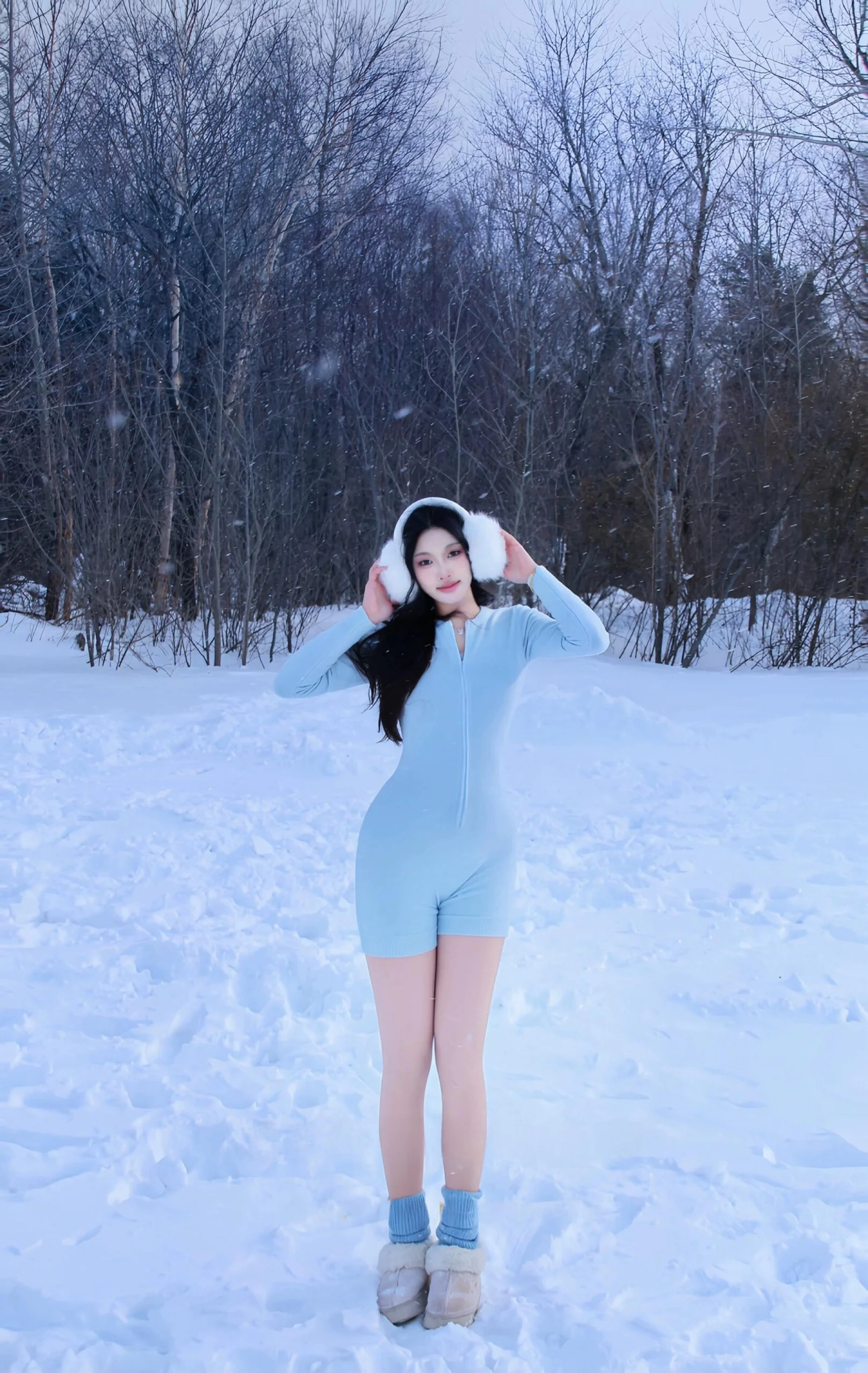 섹시한 블루 롱 니트 바지 여성용 가을 슬림핏 지퍼 바디콘 수트 하이웨이스트 코튼 원단