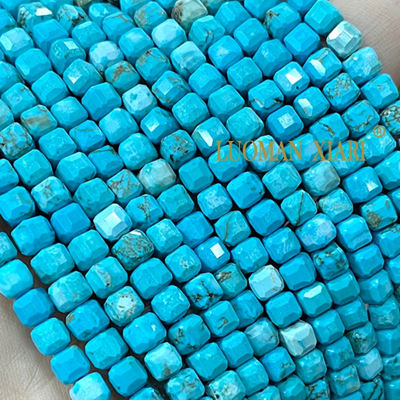 5x5MM Faceted Cube Natural Stone Blue Turquoise Loose Square Spacer Beads for Jewelry Making Diy Bracelet Charms Accessories