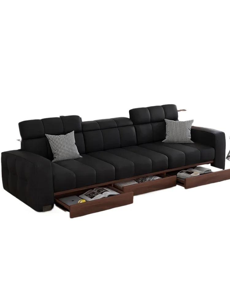 

Medieval leather sofa living room retro size apartment adjustment headrest drawer storage solid wood sofa