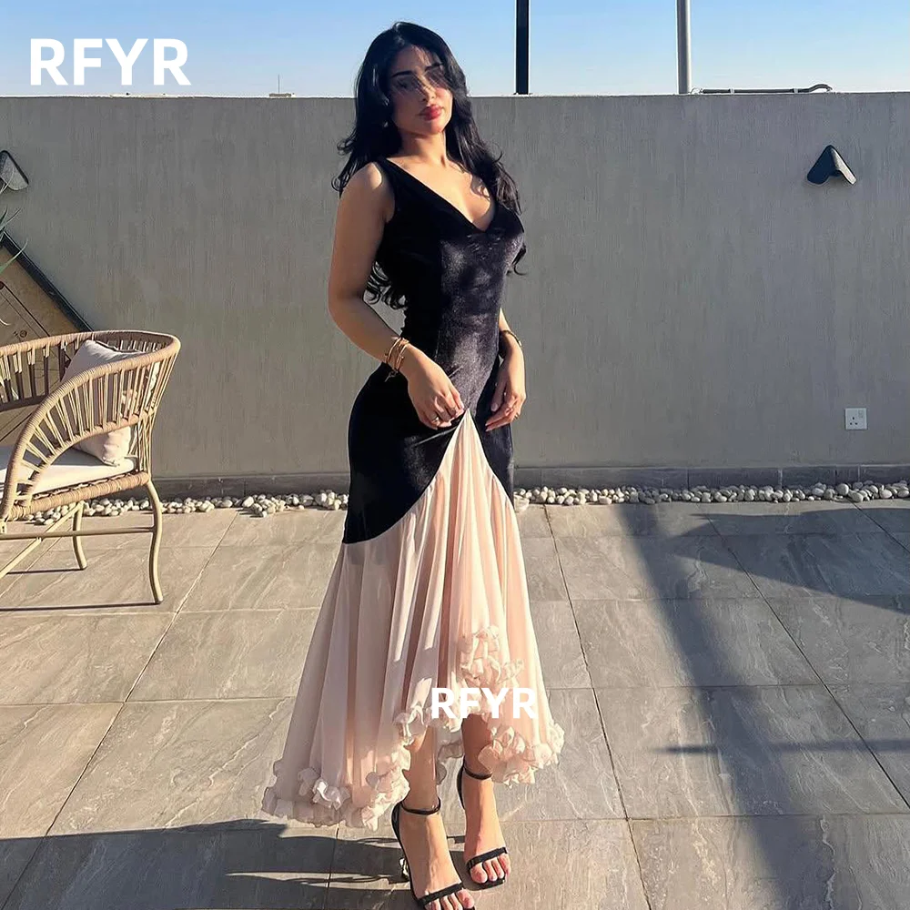 

RFYR Mermaid Party Dress Chiffon Evening Dress with Ruffles Formal Celebrity Gala Dress for Arabic Women Customized