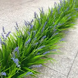 4 Bundles Artificial Plants Outdoor 14.1inch/35cm Fake Monkey GrassWith Flowers For Pot Garden Verandah Decor For Window GardenO