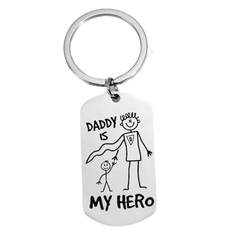 Creative Cartoon Stainless Steel Keychain DADDY IS MY HERO Father's Day Gift