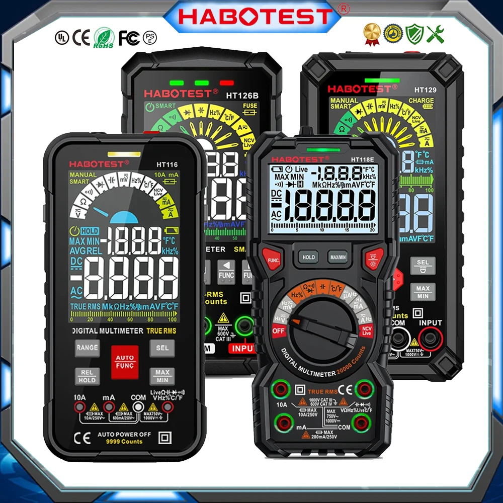 HABOTEST HT116 HT118 Professional Digital Multimeter AC DC Current Volt Meter Ammeter Voltmeter Ohm NCV Electric Multi Tester