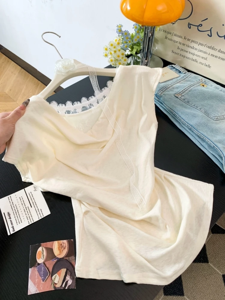 

Recommend Self-Kept Lace Splicing Swinging Collar Fake Two-Piece T-Shirt Women Summer New Pure Desire Waist-Cinching Anti-Agi...