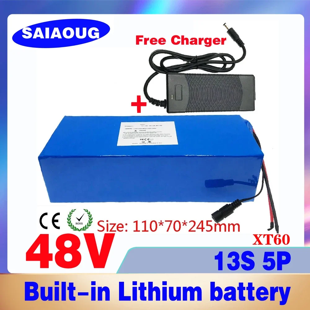 

48V 50Ah True capacity XT60/T plug lithium-ion battery pack 30Ah built-in BMS, suitable for electric bicycle 54.6V 2A charger