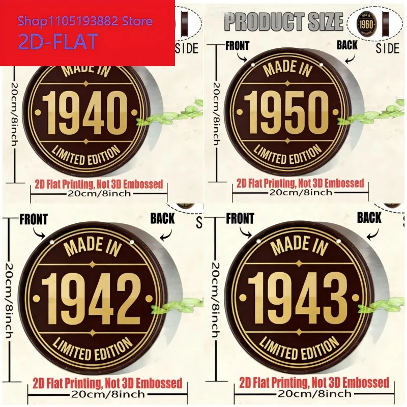 2D Flat, 1pc Retro Vintage 1940-1959 Wooden Sign -Artificial  Wood Round Wall Decor