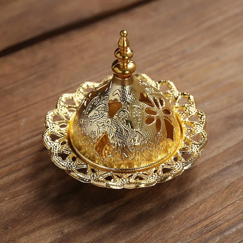 Retro Goldener Räucherstäbchenhalter, Tragbarer Ausgehöhlter Legierungs-Räucherstäbchenhalter für Bakhoor-Stäbchen und -Kegel, Vintage Heimdekoration für Meditation und Yoga – Detail 12