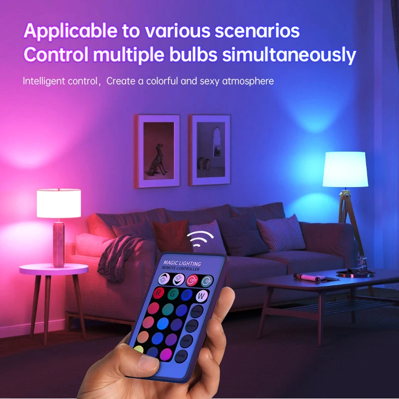 16 Colors RGB Bulb LED Multicolor Bulb E27 5W/7W/9W/12W Household Lighting Dimmable Remote Control Smart Lamp Atmosphere Light