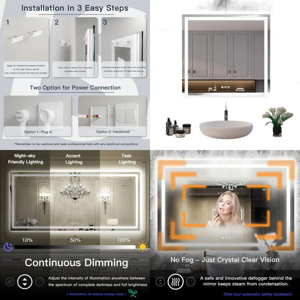 

32 Inch LED-Illuminated Vanity Mirror with Anti-Fog Tempered Glass for Bathroom Wall Mounting, ETL Listed