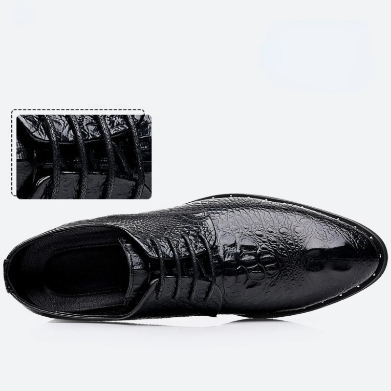 Genuine Leather Men Shoes Luxury Crocodile skin Men\'s Dress Shoes Lace-Up Wedding Party Shoe Business Office Men Oxfords Shoes