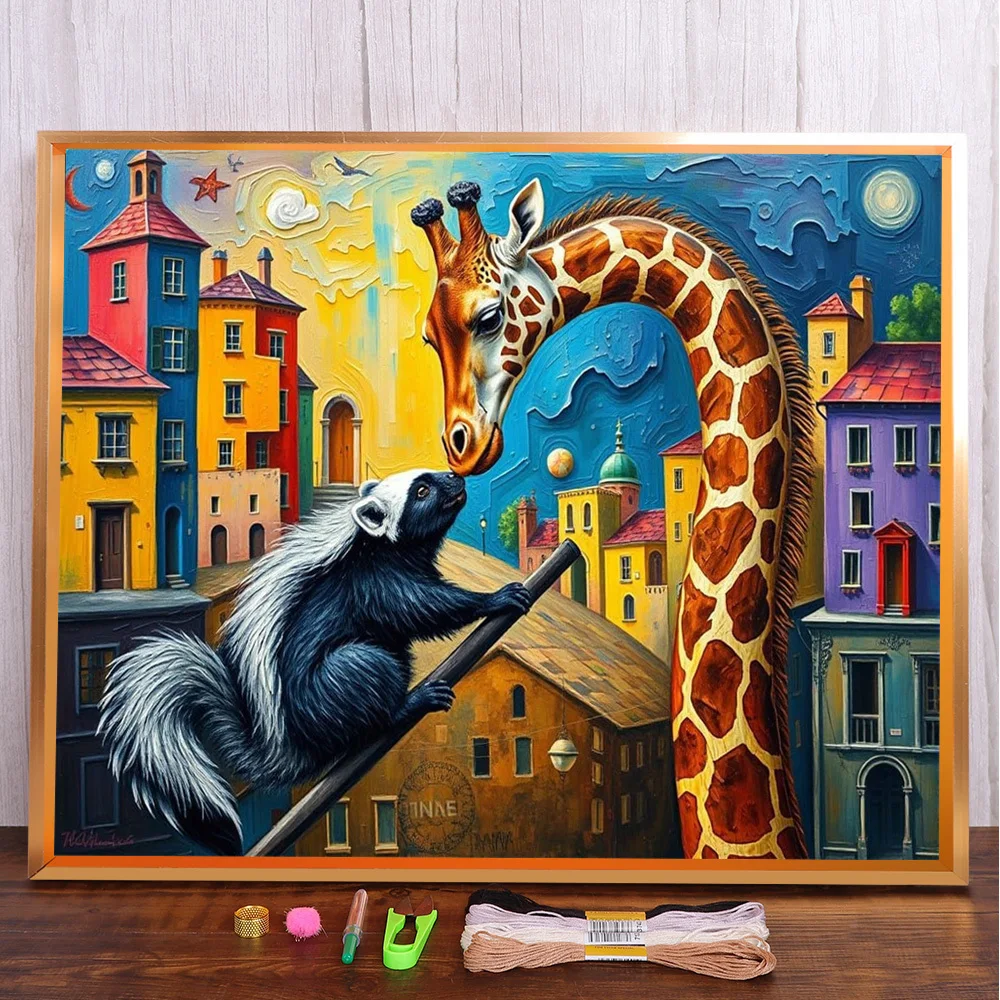 

Fantasy Animal Giraffe Printed Canvas 11CT Cross Stitch Embroidery Set Needlework Sewing Painting Handicraft Jewelry Sales Magic