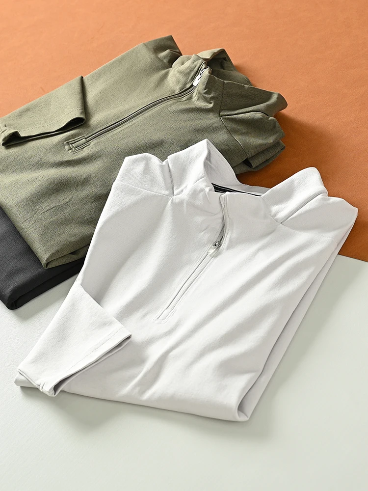 

Outdoor Men's Long Sve T-irt Spring Autumn Stand Collar Sportswear Anti-scratch Wear-resistant Qui-drng Stand Fit