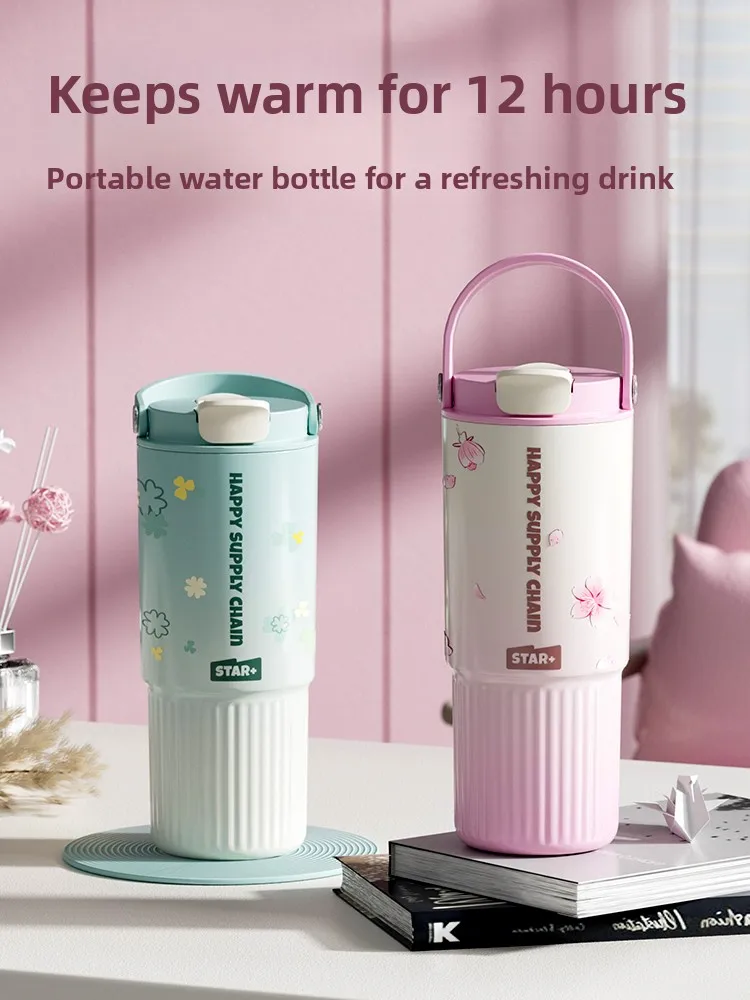 

Большая термокружка из нержавеющей стали на 36 унций для женщин, с разделением на холодные и горячие напитки, современная, простая, универсальная, двойного назначения