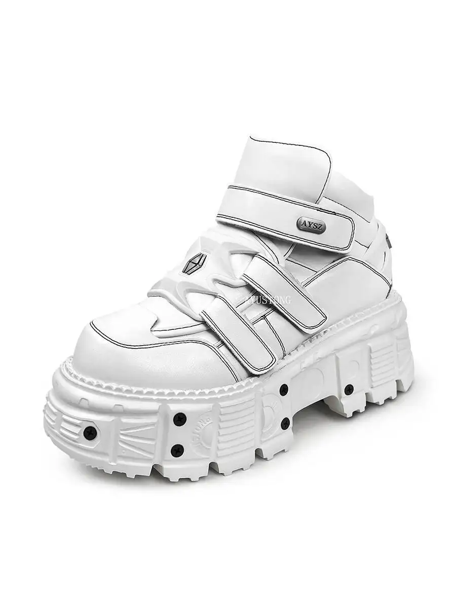 Spanish Rock Retro Punk Metal Muffin Leather Women Heightened Dark Platform Dad Casual Couple Men Shoes 8 Cm view 3