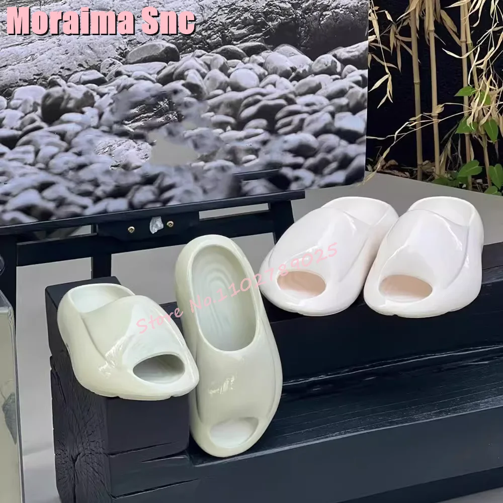 Patent Leather Peep Toe Thick Bottom Slippers New Hot Selling Solid 2024 New Fashion Women\'s Slides Beach Casual Outdoor Slip On