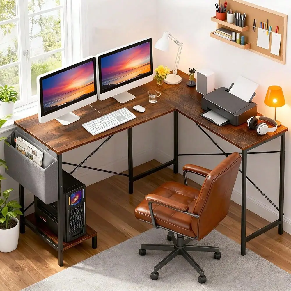 

Inch LShaped Computer Desk,Gaming Desk With Durable Metal Frame,Corner Desk With Side Storage Bag CPU Stand For Home Office Gam
