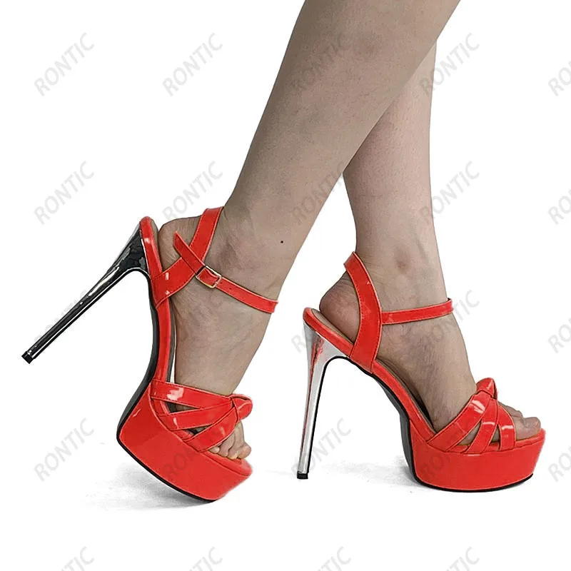 

Rontic женские сандалии ручной работы на платформе из лакированной кожи, пикантные туфли на шпильке с открытым носком, красивые желтые банкетные туфли, размер США 5-20