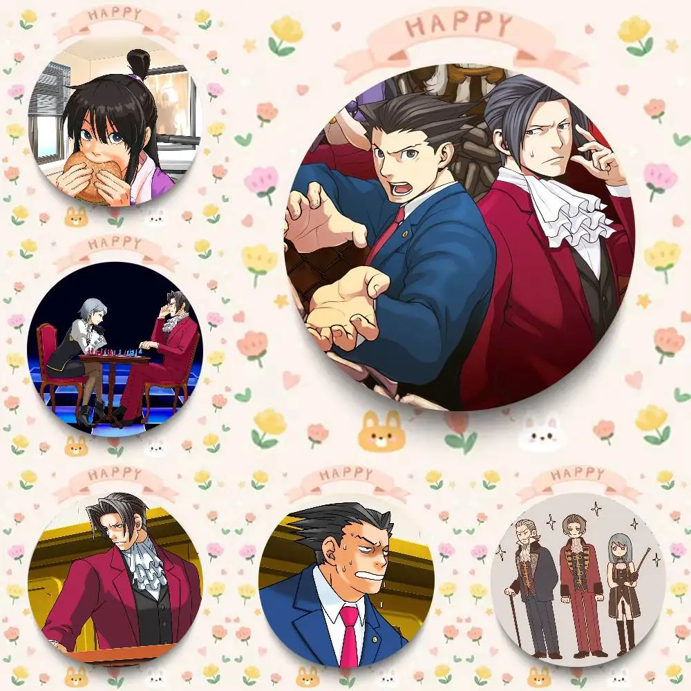 GAME Ace Attorney Creator Tinplate Pin Button Custom Anime Role Old-school Brooch Cartoon Collar Badge Jewelry Gift Fans