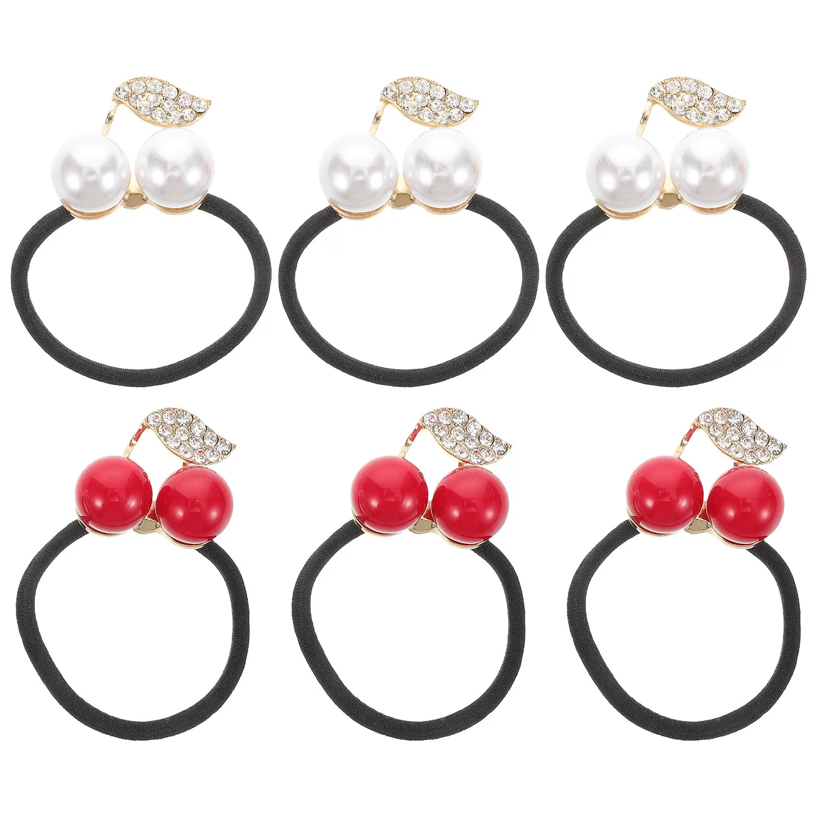 

6Pcs Sparkly Cherry Rhinestone Hair Ties Elastic Band Set for Women Teen Cute Stylish Hair Accessories for Casual Formal