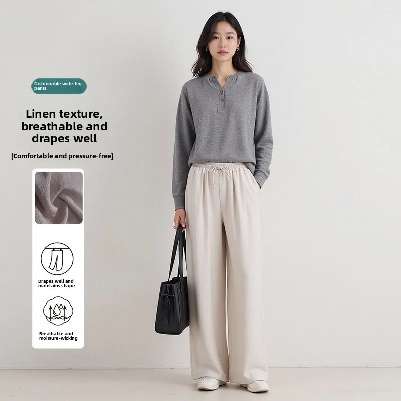 

High Waist Straight Leg Casual Pants Women's Slimming Artistic Vintage Color Wide Leg Casual Trousers Summer 2025