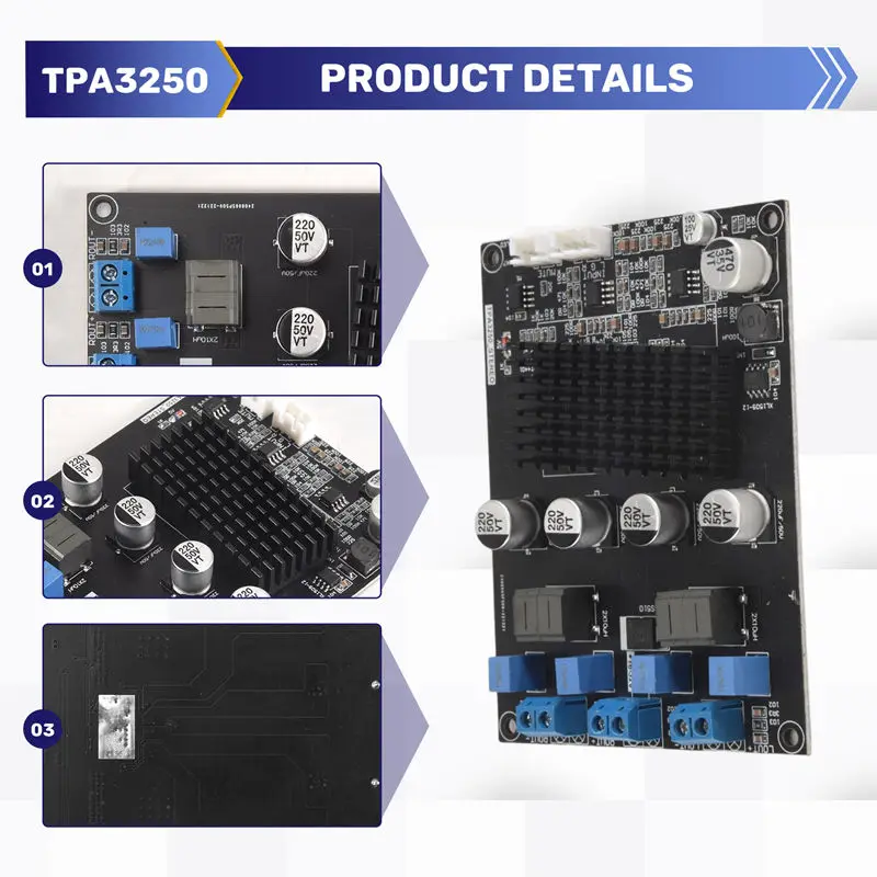 TPA3250 مضخم رقمي مجلس 130Wx2 عالية الطاقة 4A 32 فولت فئة D مضخم الصوت مجلس مع كابل محمي XH2.54mm-3P-PZW