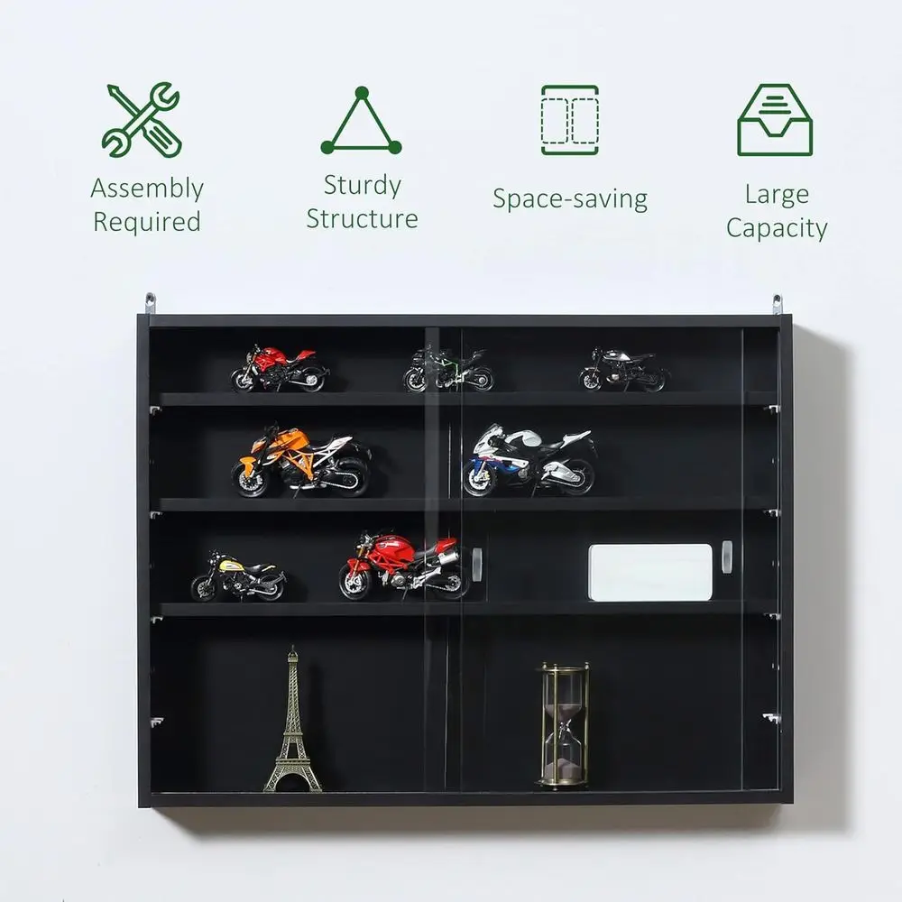 Wall-Mounted 5-Tier Glass Door Cabinet with Adjustable Shelves for Playroom or Bedroom in Black view 6