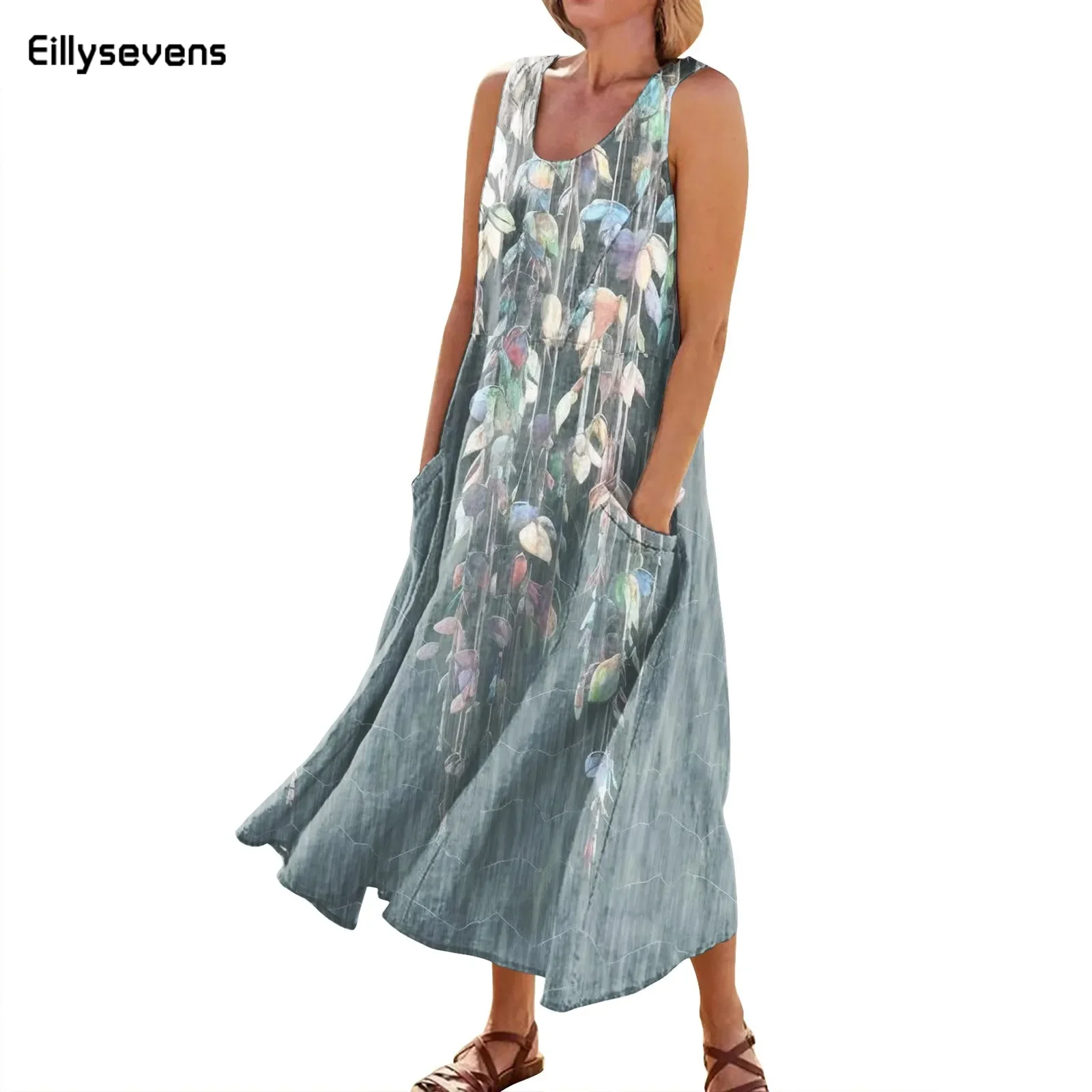 

Sleeveless Oversized Cotton Vintage Printed New In Dresses For Women Casual Loose Long Summer Dress Elegant Clothing 2024