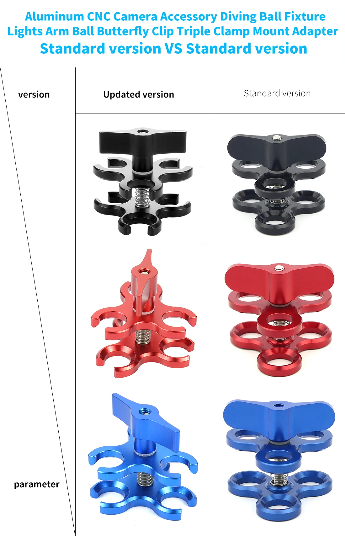 Verbesserte Schmetterling Clip Clamp Tauchen Licht Arm Ball Kopf Mount Adapter für DSLR Sport Action Video Kamera Stativ Halterung Klemme – Detail 3