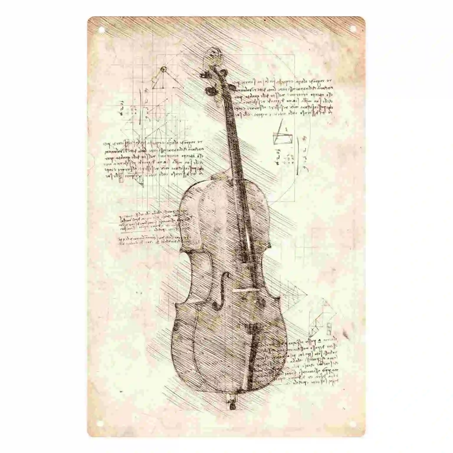2D FLAT 1pc Vintage Cello Sketch Wall Art Decoration for Home Cafe Music Room Studio Bedroom And Office
