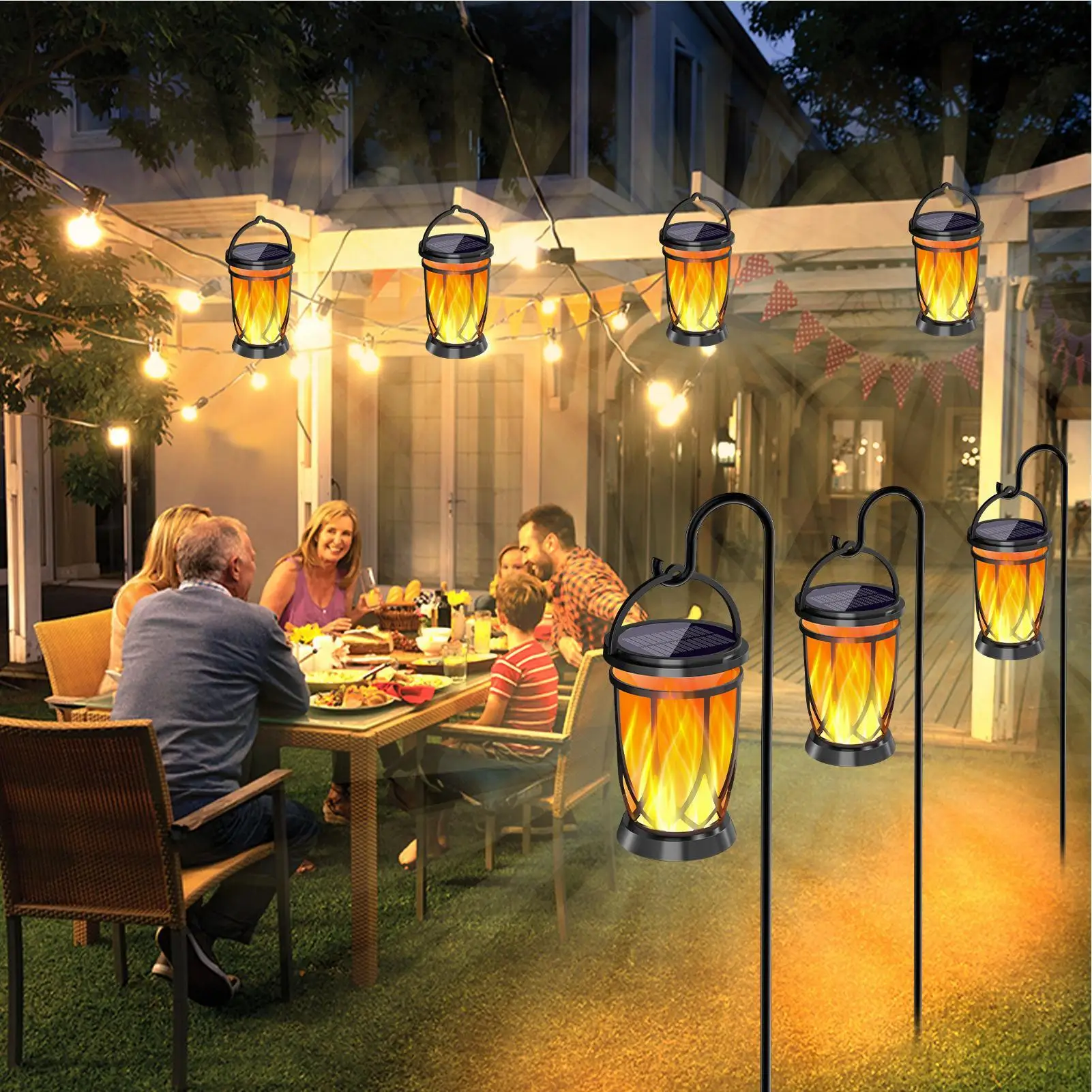 Flickering Solar Lanterns Outdoor Lamp Flickering Solar Lights Auto On/Off Lighting Decorations Lamp For Yard Lawn Patio Porch