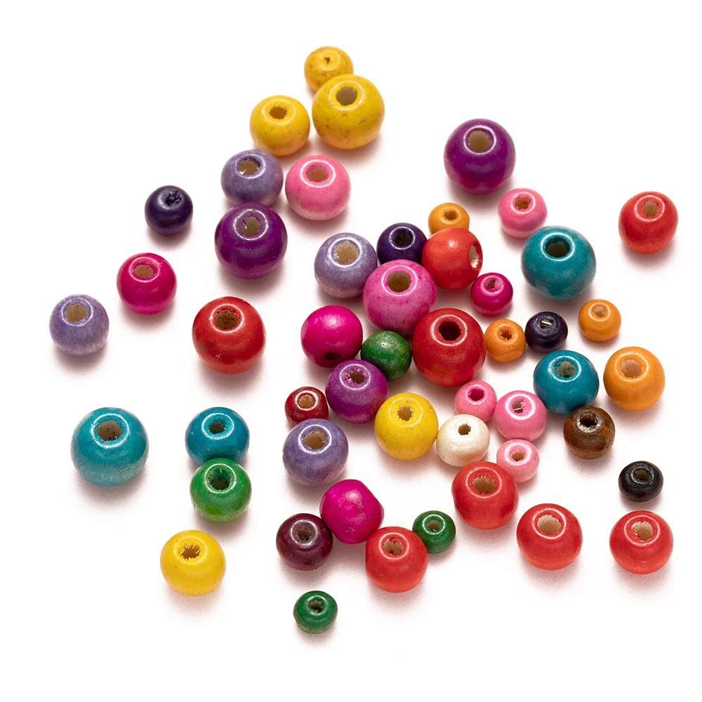 20-200pcs Colorful Spacer Wood Loose Beads 4-20mm For DIY Bracelets Necklace Accessories Decorate Jewelry Making Supplies Bulk