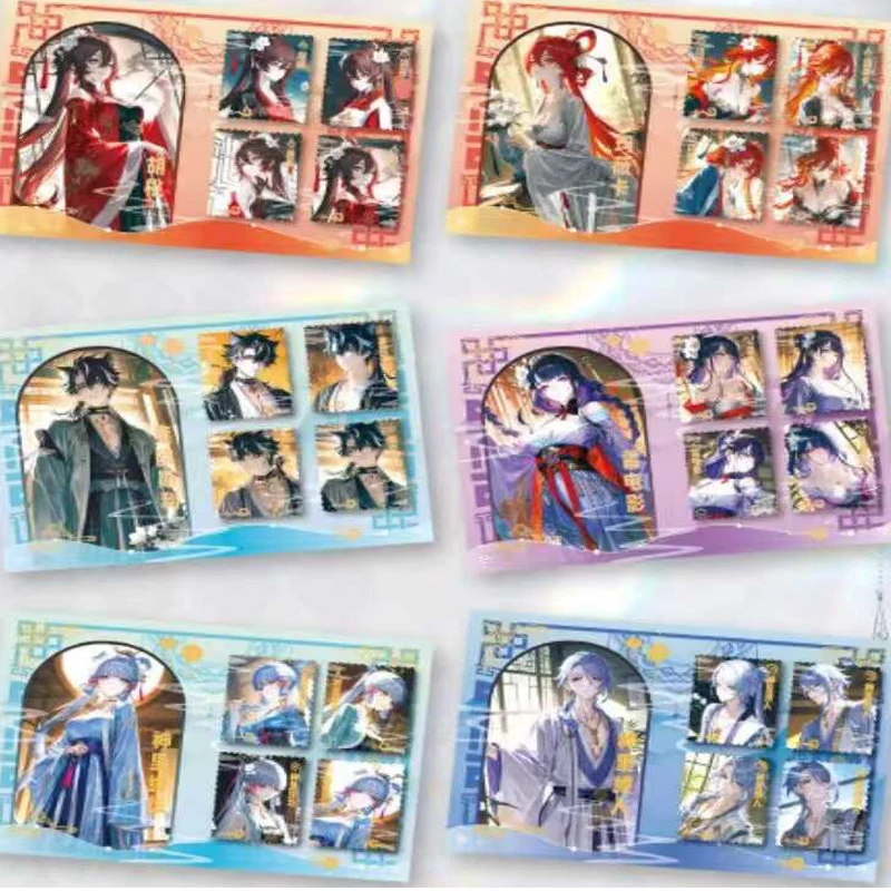 100Pcs/Genshin Impact Commemorative Stamps Collection Series 1 Official Teyvat Artwork Limited Edition Postal Collectibles