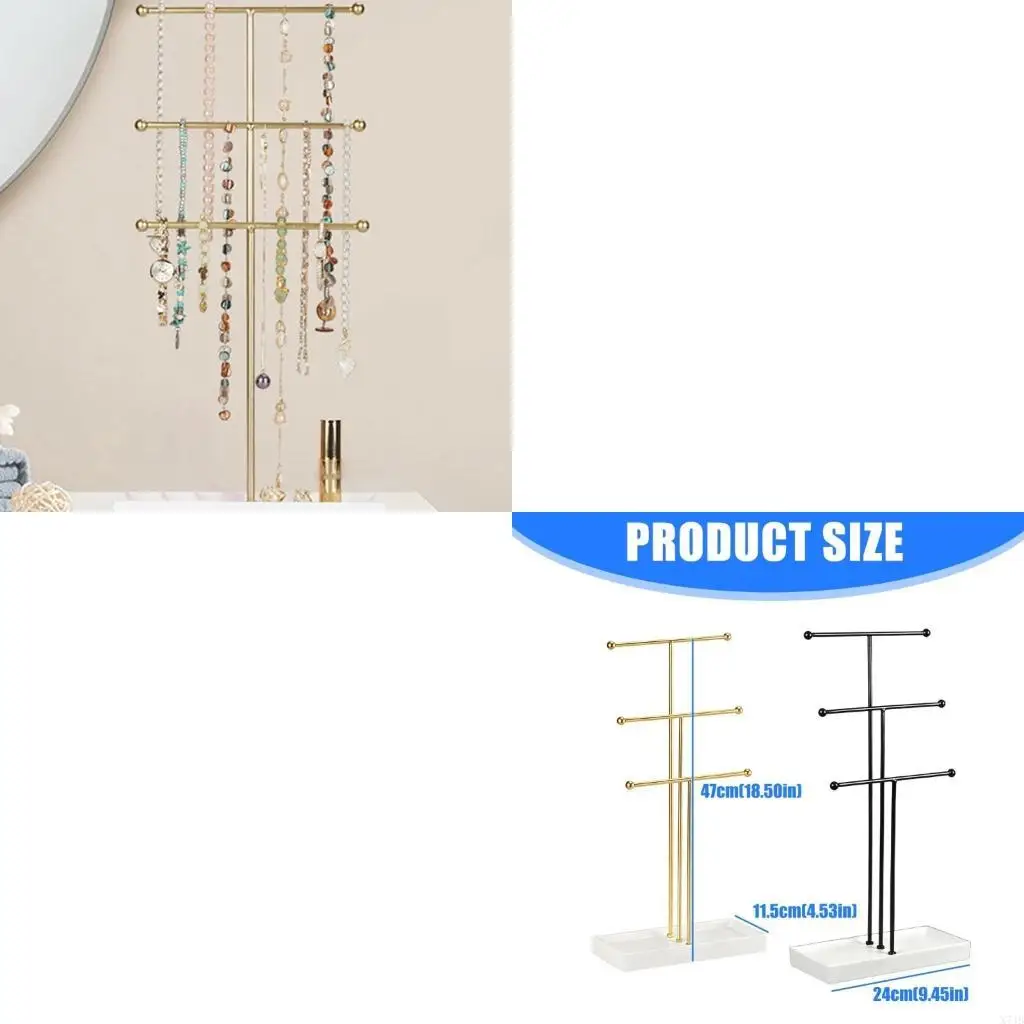 

Metal Jewelry Stand with Elegant Designs for Secure Display of Necklaces Bracelets and Rings in Bedroom Setting