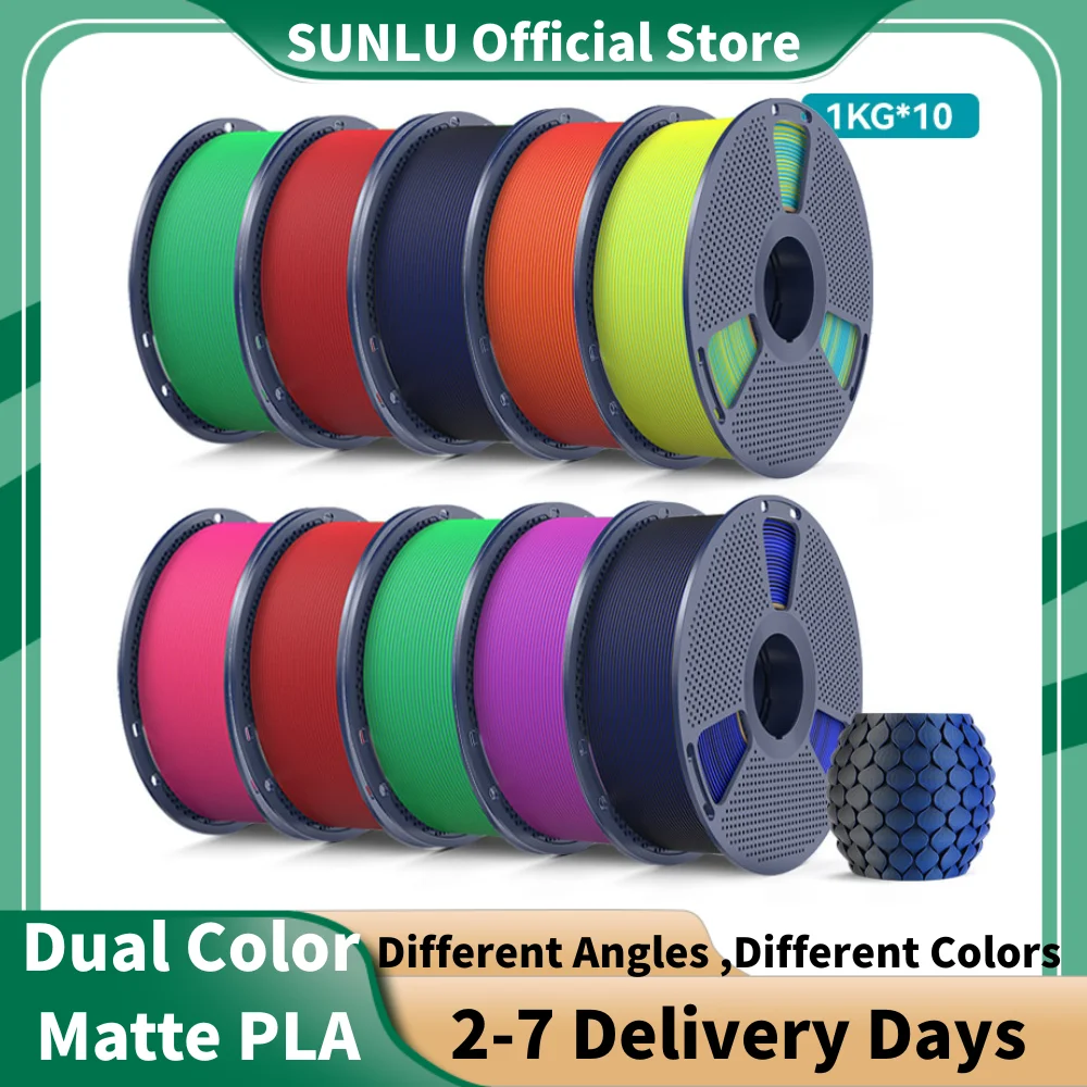 

SUNLU двухцветная матовая PLA-нить 1 кг, матовая PLA-нить для 3D-принтера, высокая точность 1,75 мм, без запутывания, для MK8, Reality Ender3