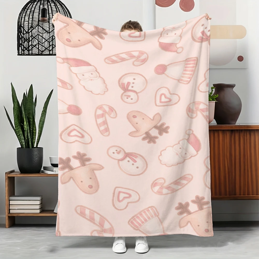 Gingerbread Throw Blanket Christmas Bowknot Soft Plush Nap Blankets All Season Safe For Bed Sofa Air Conditioned Room