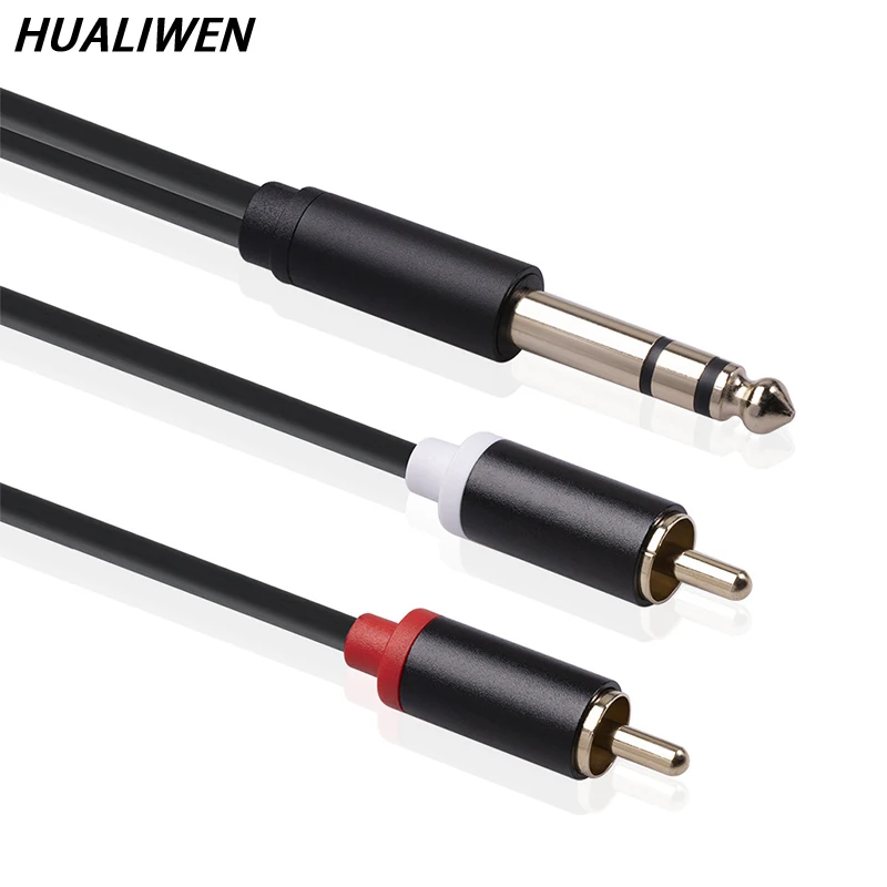 Cable Jack macho a macho de 6,35mm a 2 RCA, Cable estéreo AUX, Cable de Audio para línea de amplificador de música