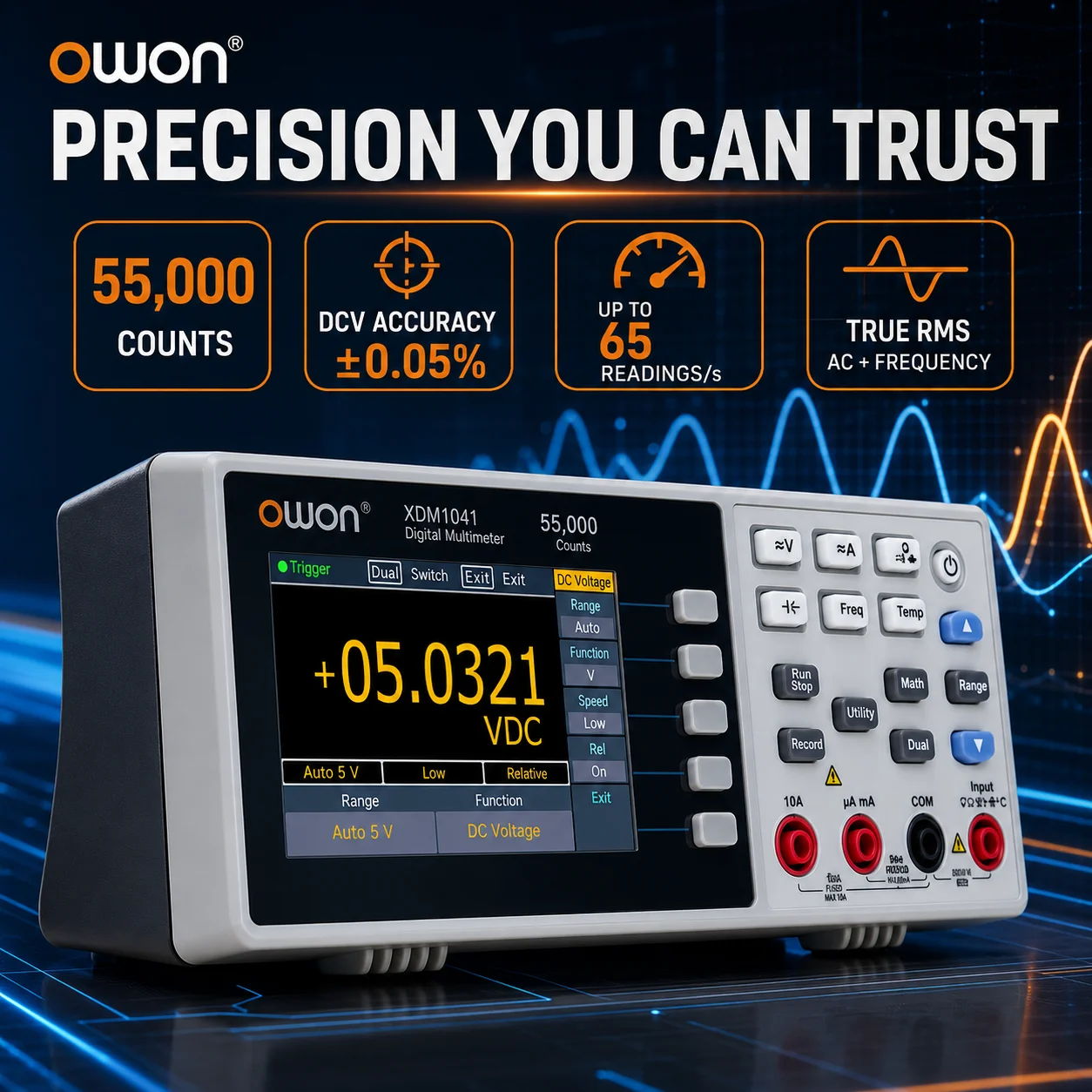 OWON XDM1041 XDM1241 Bench Desktop Digital Multimeter 55000 Counts 4 1/2 Digits True RMS 3.5