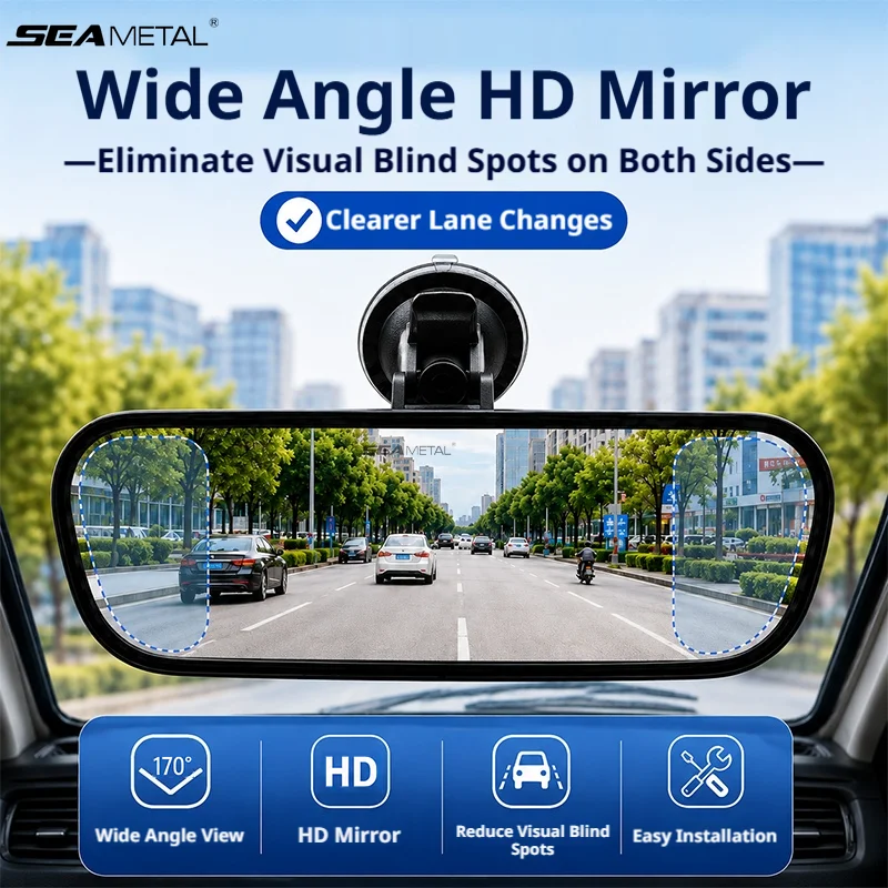 SEAMETAL Car Interior Rearview Mirror HD Wide Angle Blind Spot Mirror Suction Cup Universal Panoramic View Rear Mirror