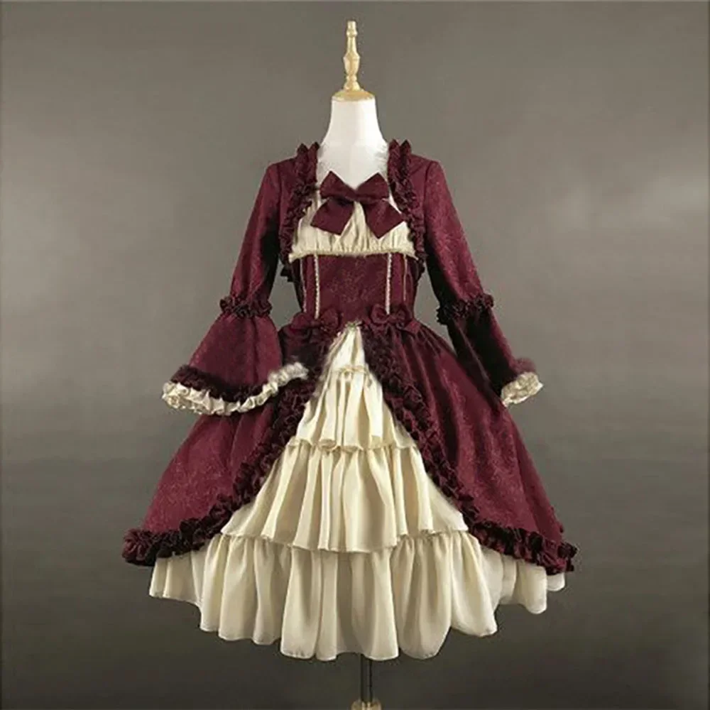 Robe de Cosplay Lolita Noire pour Femme, Tenue Médiévale Rétro à Col Carré, Taille Serrée, Nministériels d Papillon, Costume de ix, Dégradé, Éducatif