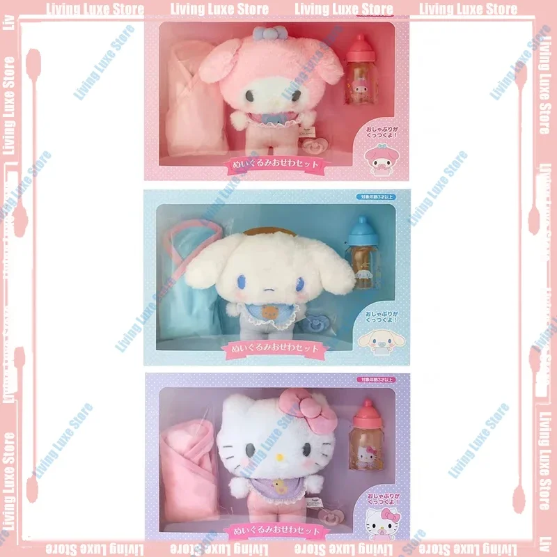 Original New Sanrio Baby Bottle Doll Box Set Hello Kitty Cinnamoroll Melody Plush Customized Products Rooms Decoration Desk Toys