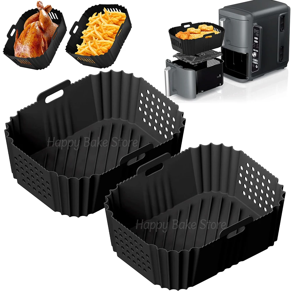 2PCS Silicone Air Fryer Liners, Non-stick Reusable Air Fryer Basket, Oven Baking Container Tray, for Ninja Sl401 Double Stack