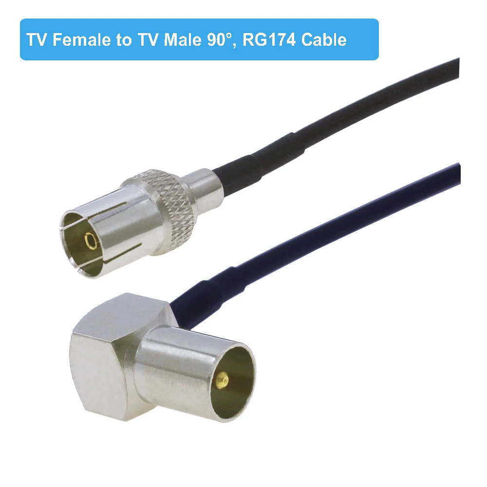TV Female Jack to Elbow TV Male Right Angle Coaxial Satellite Antenna Cable 50Ohm RG174 Pigtail RF Extension Jumper Aerial Cable