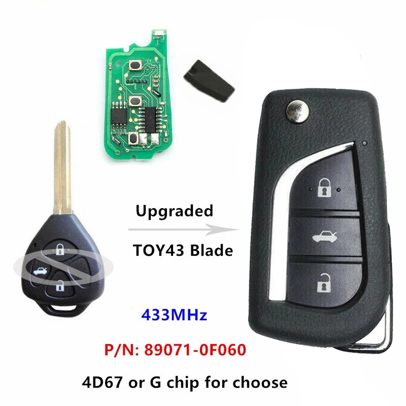 Muslimed Flip Remote Car Key 3 pulsanti 433MHz con Chip G / 4 d67 per Toyota Avensis Yaris 89071 0 f060 890710 f060