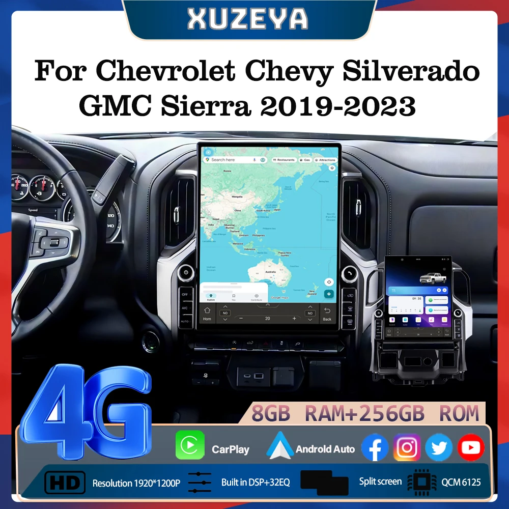 16.2 Android 15 Car Radio for GMC Sierra Denali Silverado 2019-2023 Carplay Car Radio GPS Navigation Multimedia