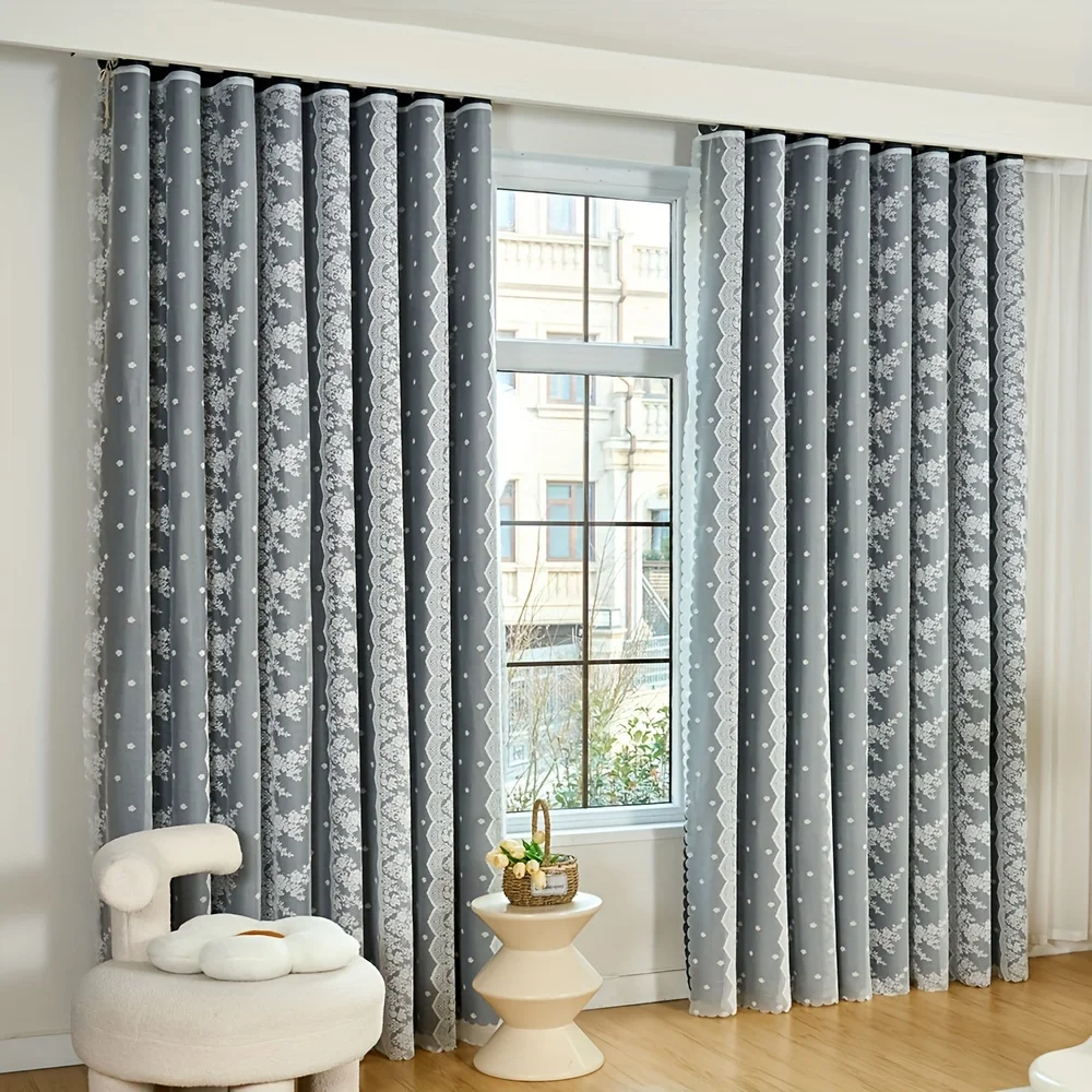 Floral Pattern Blackout Curtains, Japanese Style Double Layer Design, Fashionable Sunshade Curtain for Room Decor, Bedroom Acces