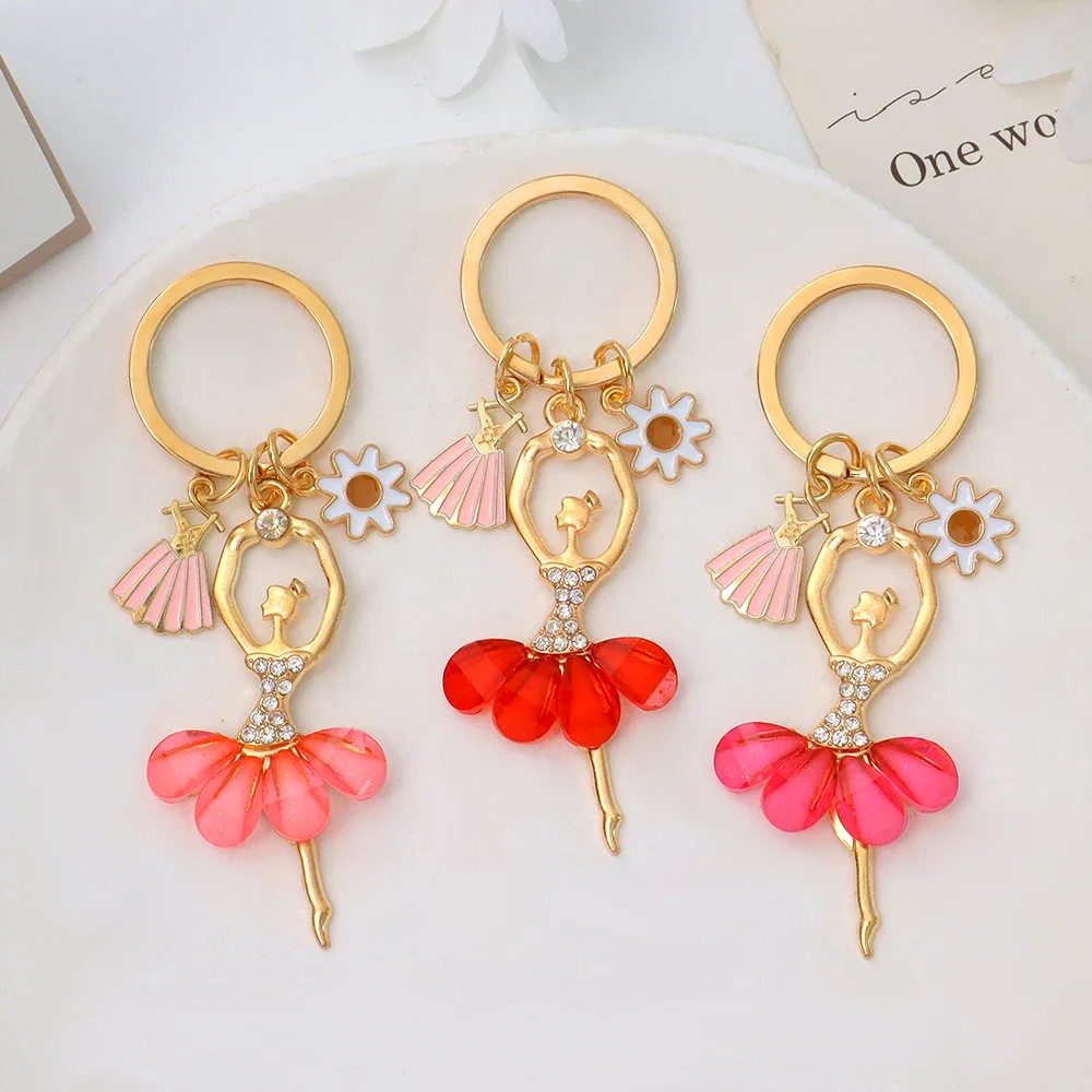 Fashion Ballerina Girl Keychain Rhinestone Sunflower Pendant For Women Bag Charms Car Key Chains DIY Jewelry Birthday Gift