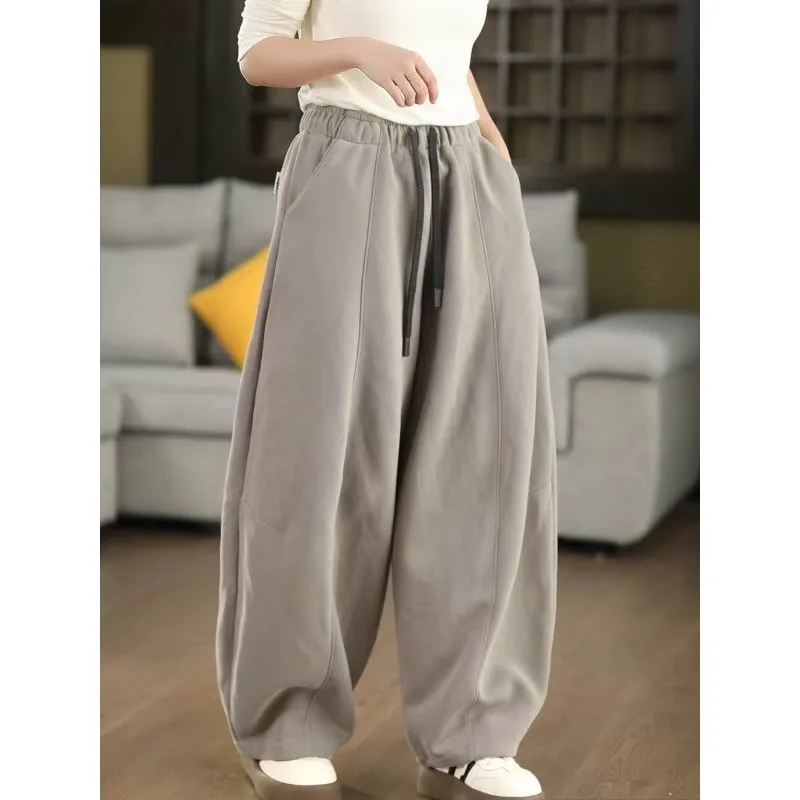 Thiened Fce Autunno Inverno New Sle Pantaloni casual da donna a vita alta in fibra di poliestere Pantaloni caldi Coltello Vestibilità ampia