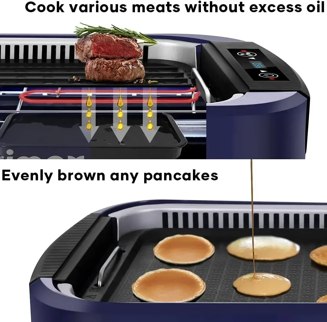 CUSIMAX-parrilla eléctrica para interiores, parrilla sin humo, barbacoa coreana portátil con tecnología Turbo extractora de humo